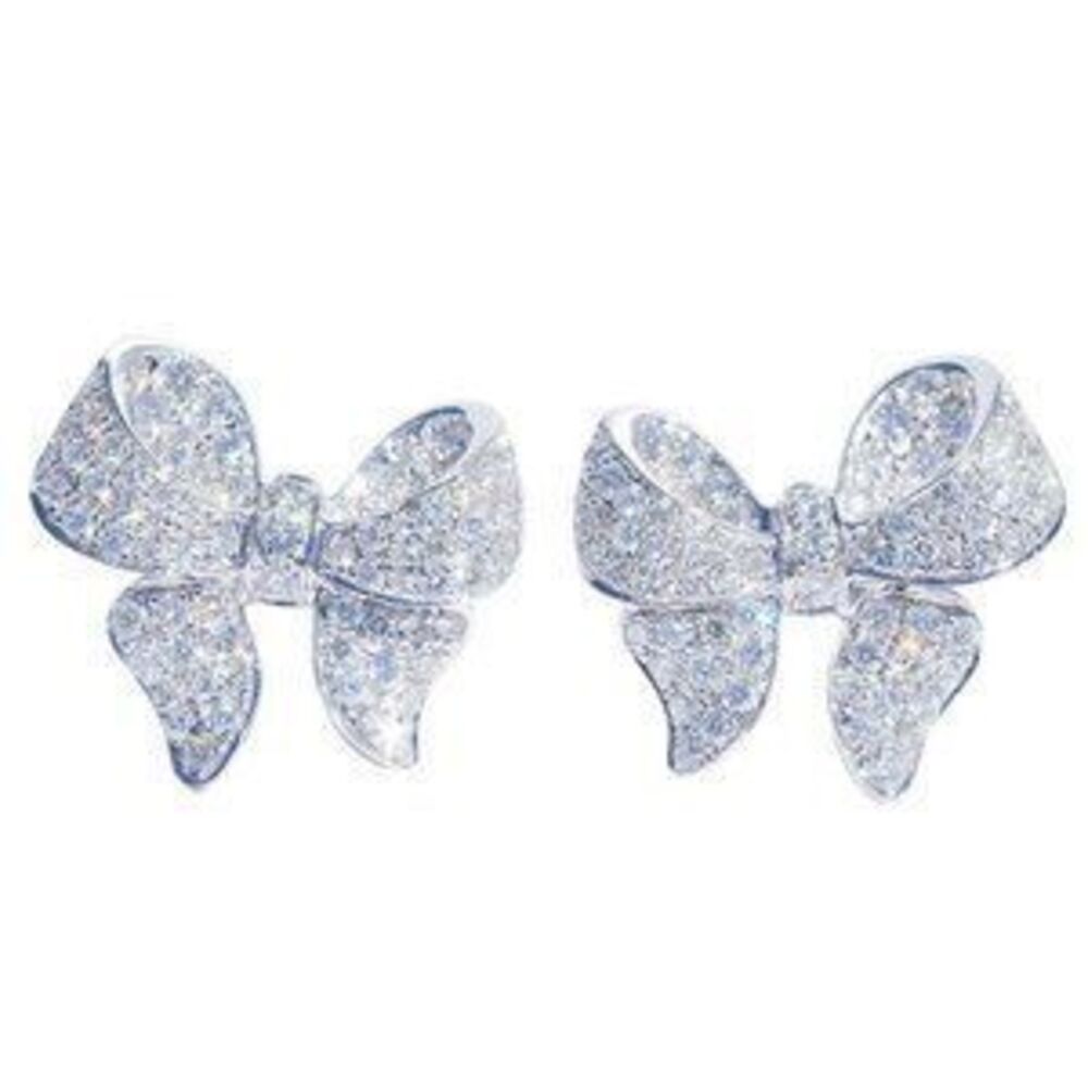 18K White Gold Diamond Bow Knot Earrings b8